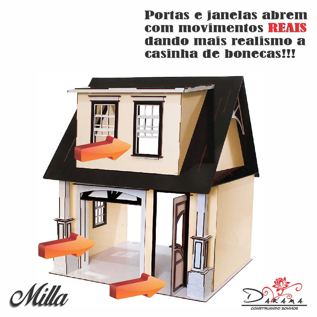 Casa bonecas escala Barbie com garagem Milla Sonhos DARAMA