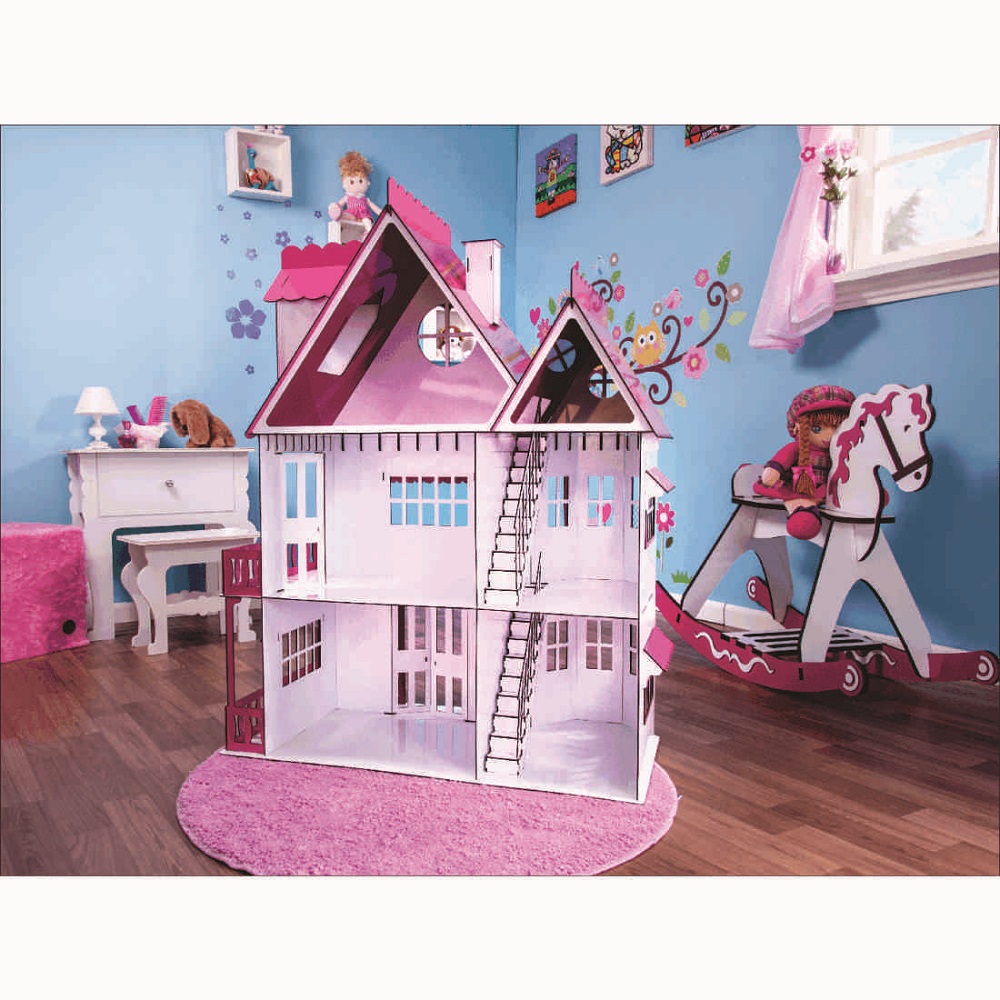 Casa De Boneca Barbie Completa Mdf Branca E Rosa + Kit