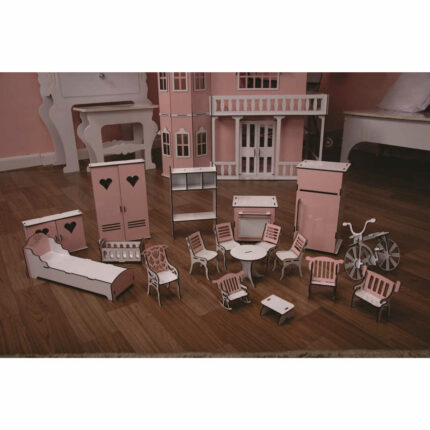 Kit Casa De Bonecas Barbie E Moveis Lian Em Mdf Cru 18 Pc - Darama no  Shoptime