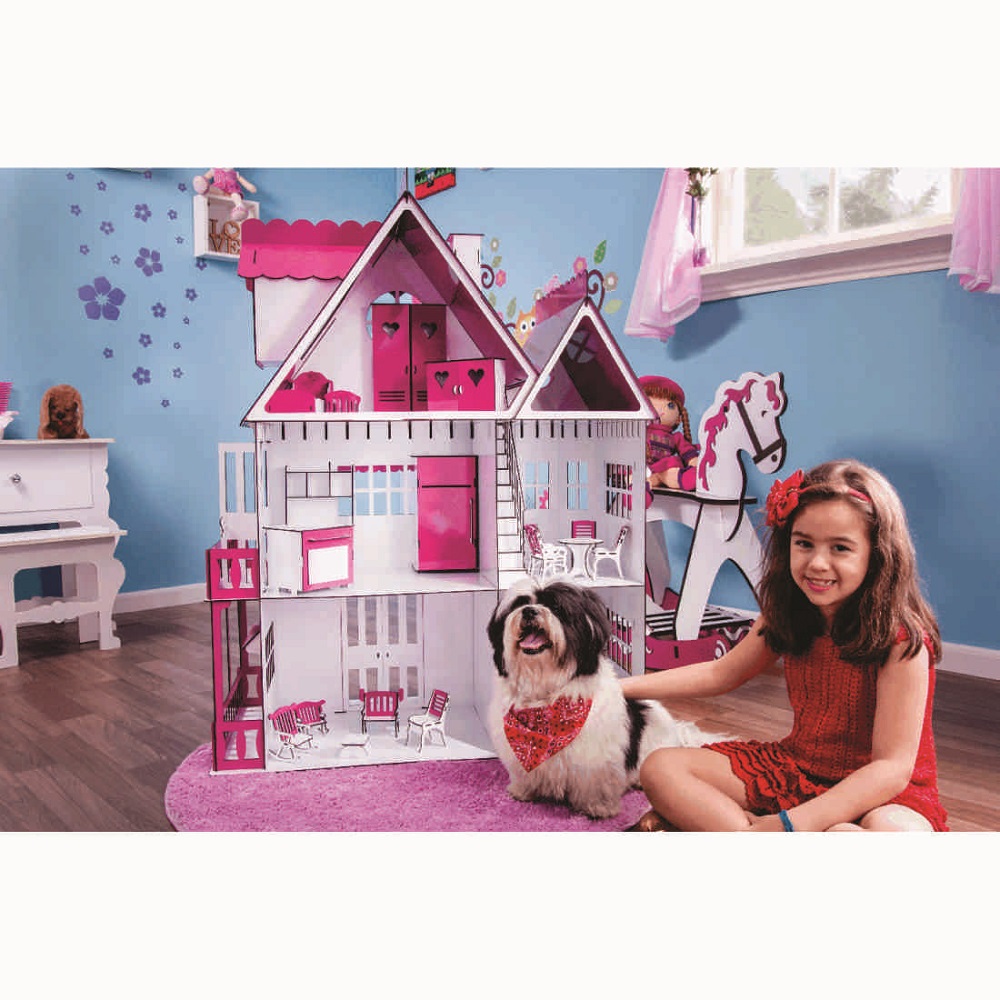 Casa de bonecas grande de madeira para barbie casa de boneca para