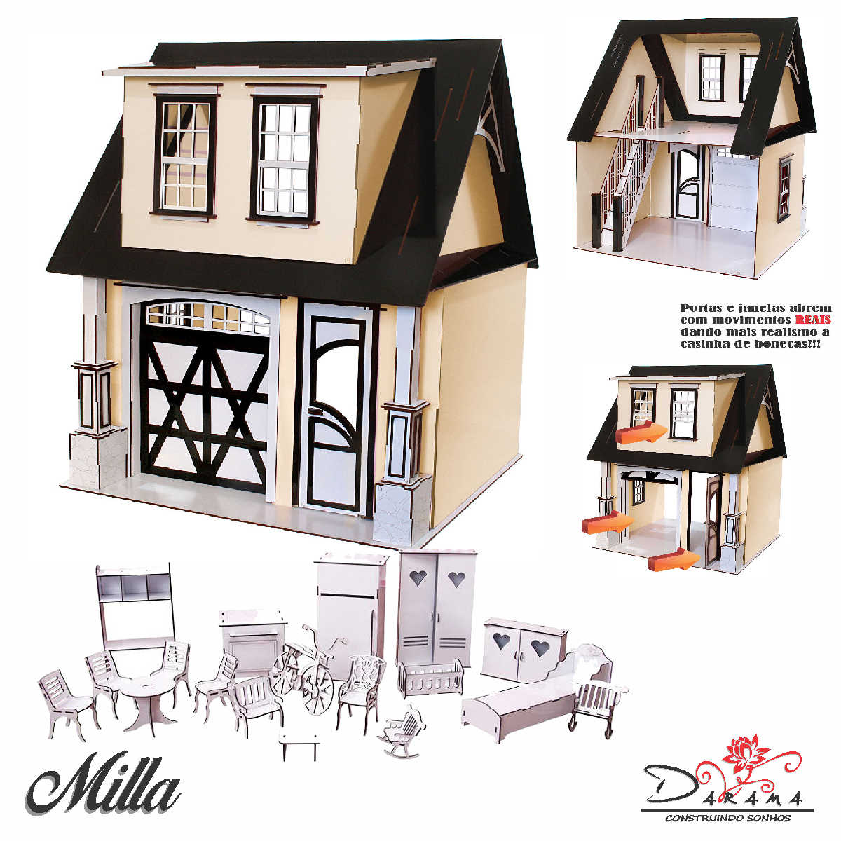 Kit Casa Boneca e Móveis Escala Barbie Emily P+P – Darama – Loja