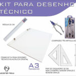 Kit Desenho Técnico Prancheta Engenharia Arquitetura Edificações A3 ACRILICO Par Esquadro 32 cm Compasso Cis 303 Regua 3